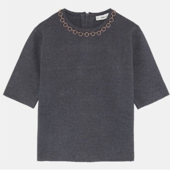 ZARA Knit Top with Chain Neckline Detail Size Medium | Chic & Minimalist Style - Picture 1 of 8